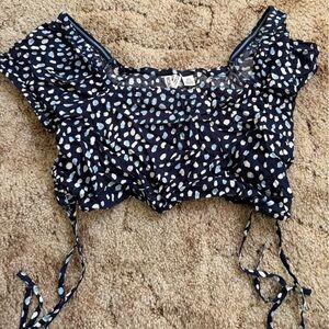 Roxy Navy and White Patterned Crop Top
